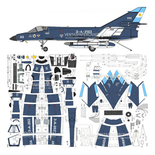 Super Etendard Malvinas 1:33 Papercraft Full  (envio X Mail)