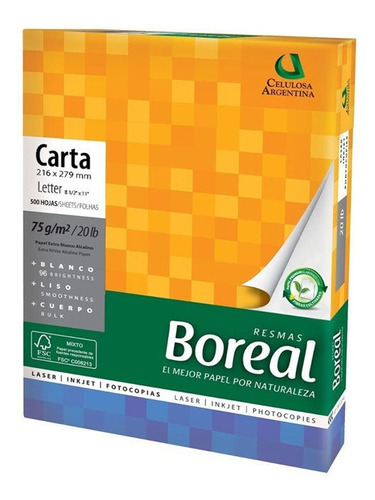 Papel Boreal Carta 75g X500 Hojas Color Blanco