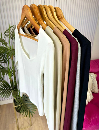 Remera Manga Larga Escote Corazón De Modal Mujer Pack X2