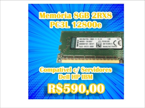 Imagem 1 de 4 de Memória 8gb Ddr3 2rx8 Pc3l-12800e Servidor Dell Hp Ibm Ecc
