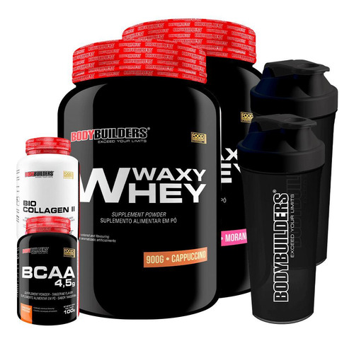 Kit 2 Whey Protein Waxy Bio Colagen Ii Morango Cappuccino