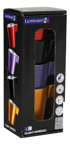 Set Taza Flashy Cafe Expresso Colores Vidrio Templado X4