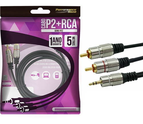 Cabo De Audio P2 X 2 Rca 5m Profissional Plug Metal 5 Metros