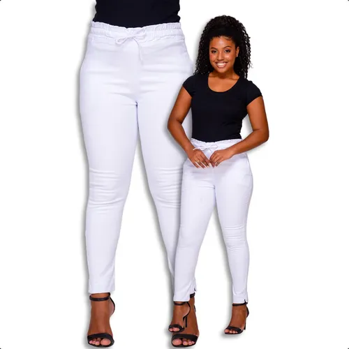 Cal a Branca Feminina Sarja Cintura Alta Elastico Premium