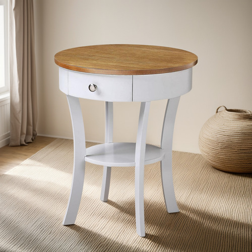 Mesa Auxiliar Con Estante Y Cajón Madera Flotante Blanco