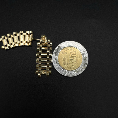 Aretes Rlx Tejido Reloj Oro 14k Pendientes 2.8cmx1cm Gruesos
