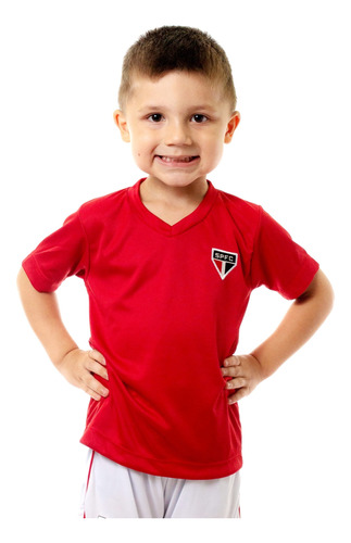 Camiseta Infantil São Paulo Vermelha Gola V Oficial