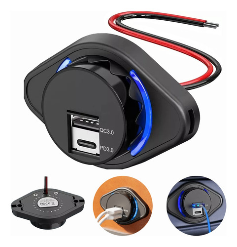 Cargador Usb Doble 12v/24v Carga Rápida Usb 3.0 Y Tipo C 3.0
