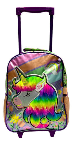 Mochila Escolar Con Carro Diseño Unicornio Arcoiris