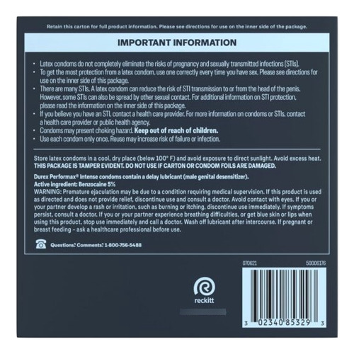 Condones Durex Performax Intense Retardantes 48 Piezas