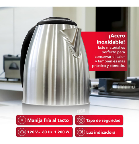 Tetera Eléctrica De Acero Inoxidable 1.8l Luz Led Apagado Au