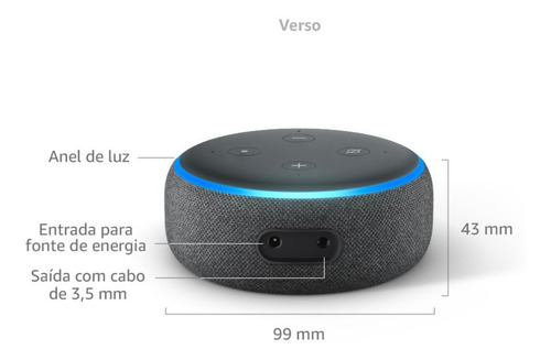 Echo Dot 3ª Geração Smart Speaker Com Alexa Amazon Bivolt Cor Preto 110V/220V