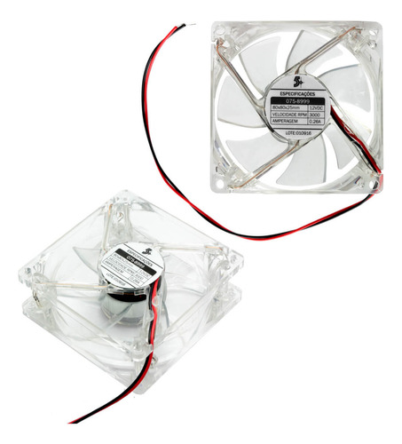 5x Microventilador Ventoinha 80x80x25mm 12 Volts Com Led