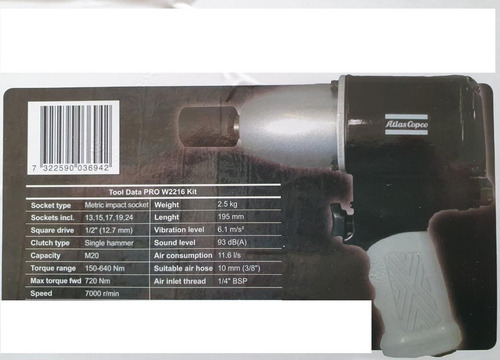Llave Pistola Impacto Neumatica Atlas Copco 1/2 Pro W2216