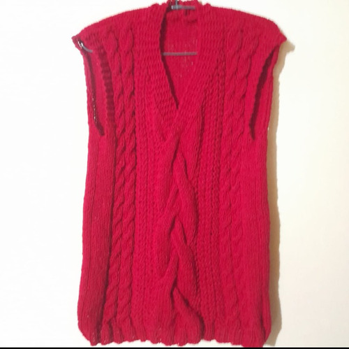 Chaleco Sweater Hombre Mujer Rojo Tejido A Mano L