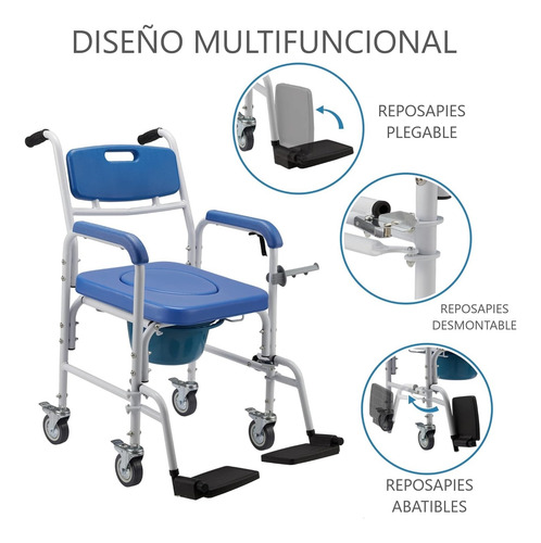Baño Inodoro Silla Aluminio Asiento Acolchado Reposapies
