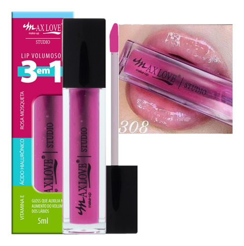  Lip Gloss Volumoso 3 Em 1 Cor 308 Max Love 