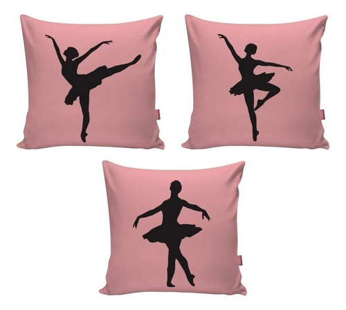 Kit 3 Capa Almofada Decoração Quarto Menina Bailarina Rosa