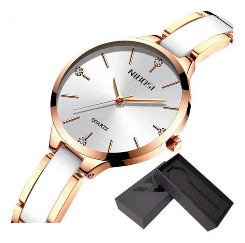 Reloj Elegante De Cuarzo De Cerámica Nibosi 2330 Para Mujer