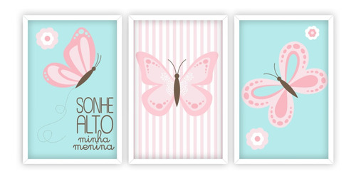 Quadros Decorativos Quarto Menina Borboletas 30x40cm Vidro