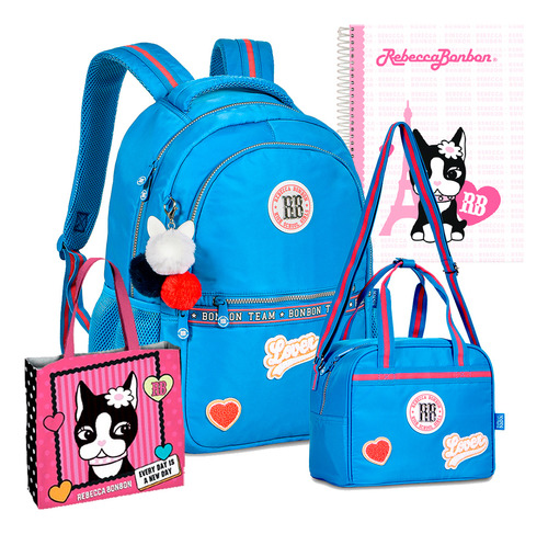 Kit Rebecca Bonbon Mochila Lancheira Squeeze Feminina Rb