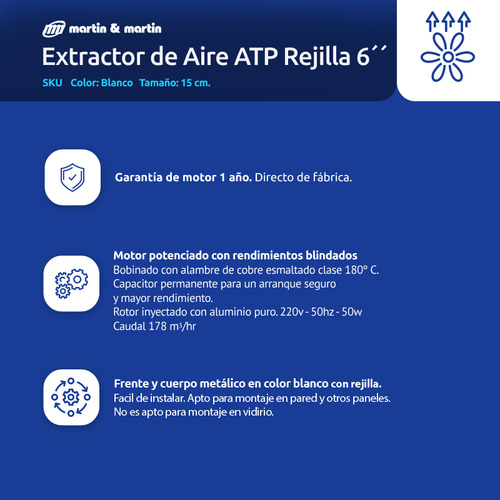 Extractor Baño Atp Rejilla 6 Blanco Rulemanes Martinymartin
