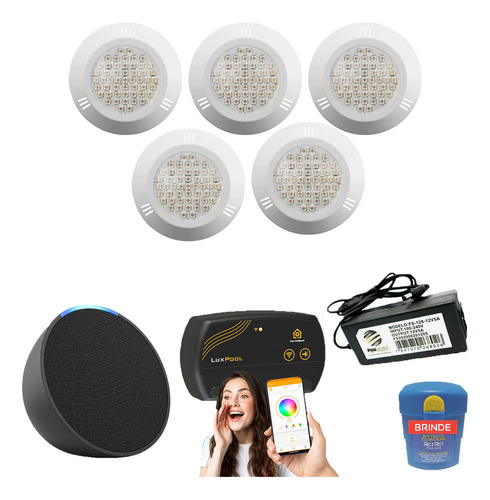 Kit Led Piscina 100m² - 5 Leds 9w + Smart Lux + Alexa