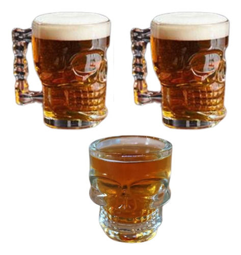 2 Jarras Cerveceras Calavera 500ml + 1 Vaso Calavera 300ml