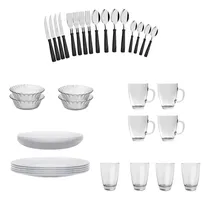 Comprar Vajilla Completo 36 Platos Vasos Cubiertos Compoteras 4 Pers