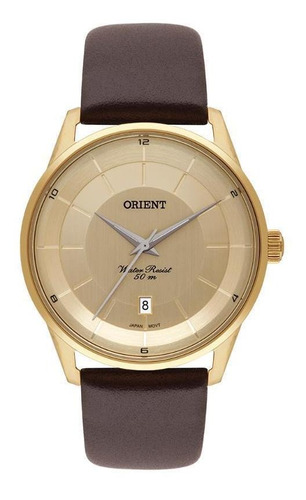 Relógio Orient Masculino Mgsc1012 C1nx Dourado Couro Cor da correia Marrom