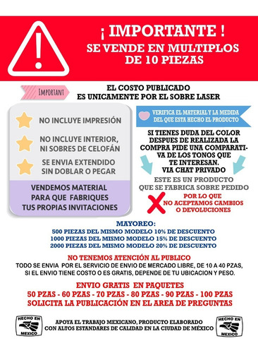 101 Invitaciones Sobres Corte Laser Aperlados - S-15 001