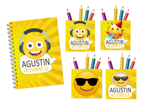 Kit Imprimible Souvenir Cumple Emojis Emoticones Lapicero A4