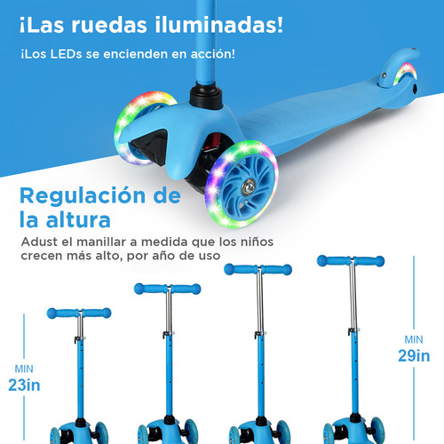 Scooter Plegable 3 Ruedas,scooter Infantil Seguro Con Luces Azul