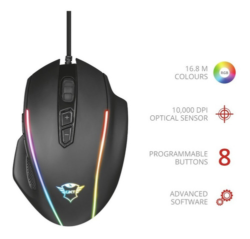 Mouse Gamer Trust Gxt 165 Celox Rgb Macros Peso Regulable