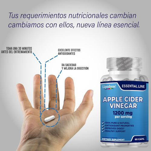 Vinagre De Sidra De Manzana 1200 Mg | Lipodrene | Essential Sabor Sin Sabor