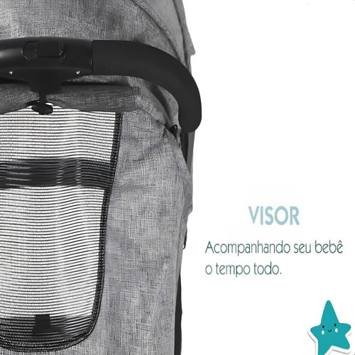 Carrinho De Bebê De Paseio Bebeliê Cinza Com Chassi Preto
