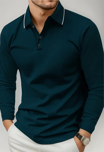 Camisa Casual De Manga Larga Con Solapa Para Hombre Talla M