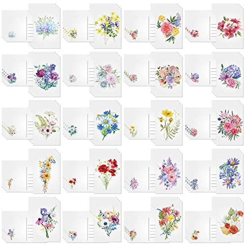 80 Pcs Watercolor Floral Cards Flower Retro Blank Postc...