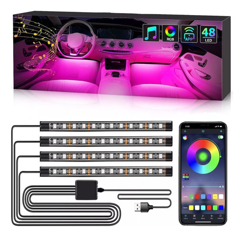 Luz Interior Control App Para Auto, Tira 48led Rgb Bluetooth