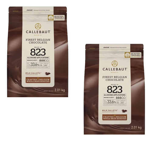 Kit 2un Chocolate Ao Leite 823 Callebaut 33,6% Gotas 2,01kg