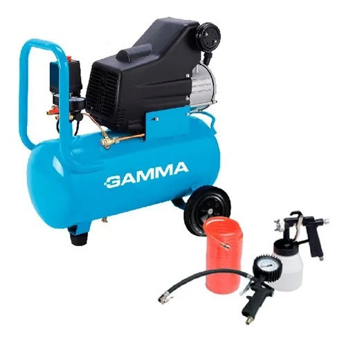 Imagen 2 de 6 de Compresor Aire Gamma G2852k Monofásico 1,5hp 25lt + Kit 5 Pz