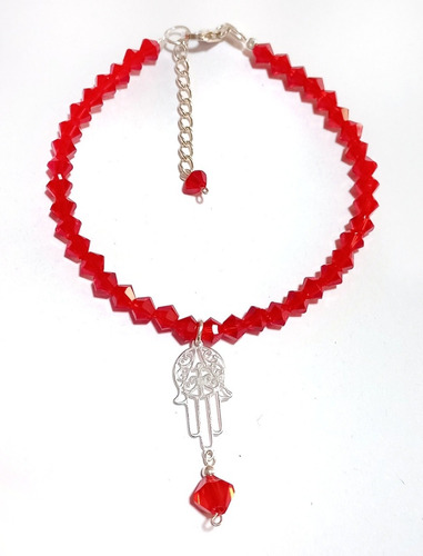 Pulsera Roja Protección Cristal Genuino, Plata Mano Fátima