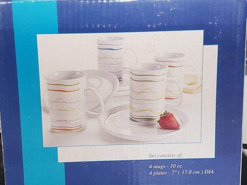 Imagen 2 de 3 de Juego De 4 Mugs Con Plato Postre De Porcelana