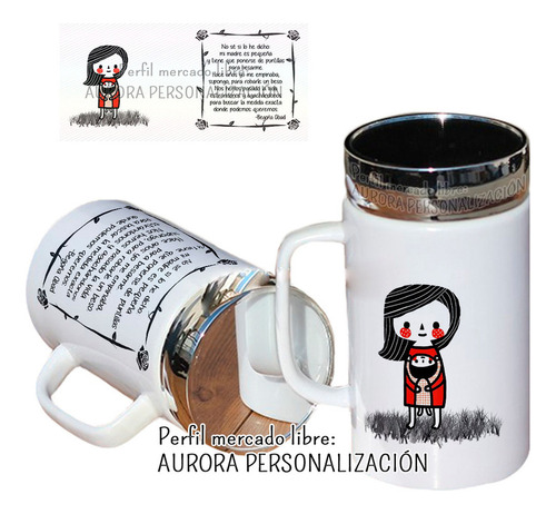 Regalo Para Mamá Pocillo Taza Con Tapa Espejo  Mug Madre 03