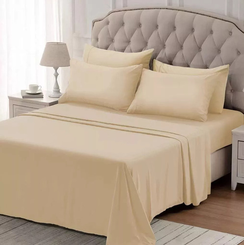 Juego De Sabanas 2x2x40 King Size 600 H Piel De Durazno Lujo Beigh Liso