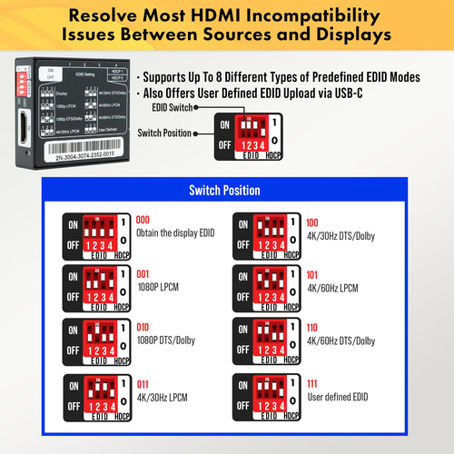 Emulador Hdmi Edit Hdcp Manager 4k60hz J-tech Digital Jtech-