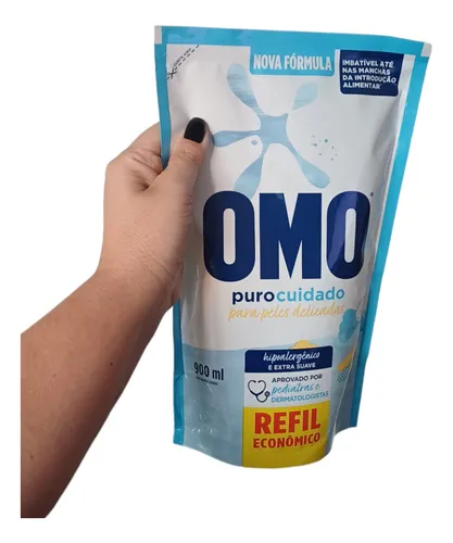 Sabão Líquido Omo Puro Cuidado Extra Suave Sachê Refil 900ml