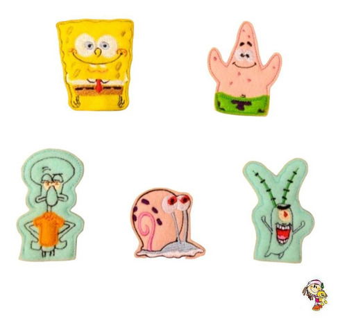 Títeres De Dedo Set X5 Bob Esponja Y Sus Amigos Bordados