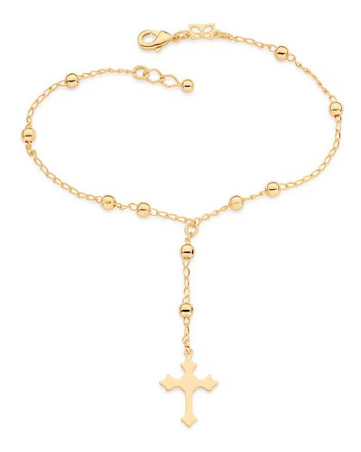 Pulseira Cruz Rommanel 552055 Fio Com Bolinhas Banhado Ouro