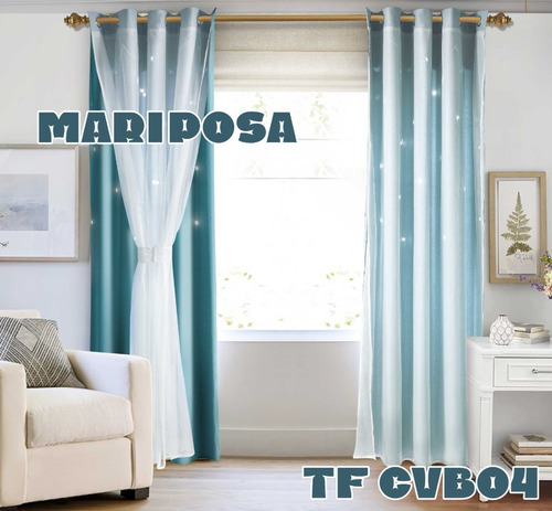 Cortinas Romantica Con Visillo 2 Paños Mariposa 230x140cm